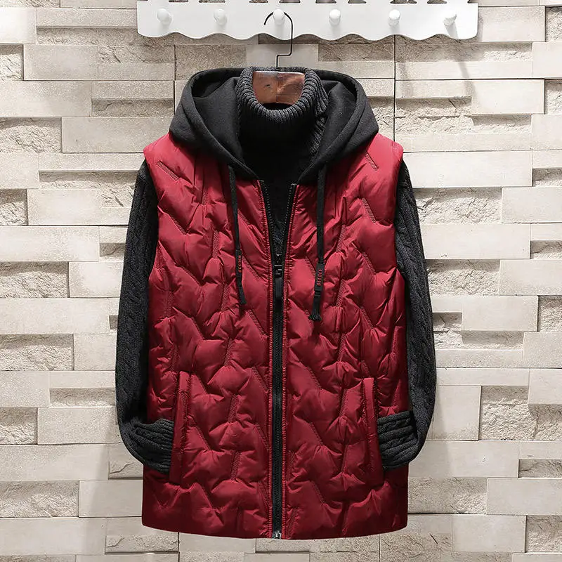 Red Vest men SingleRoad, зимний флисовый жилет для мужчин, высокое качество, куртка без рукавов, мужское пальто с капюшоном, мужской жилет с хлопковой подкладкой, ветрозащитный жилет - Цвет: Red Vest men