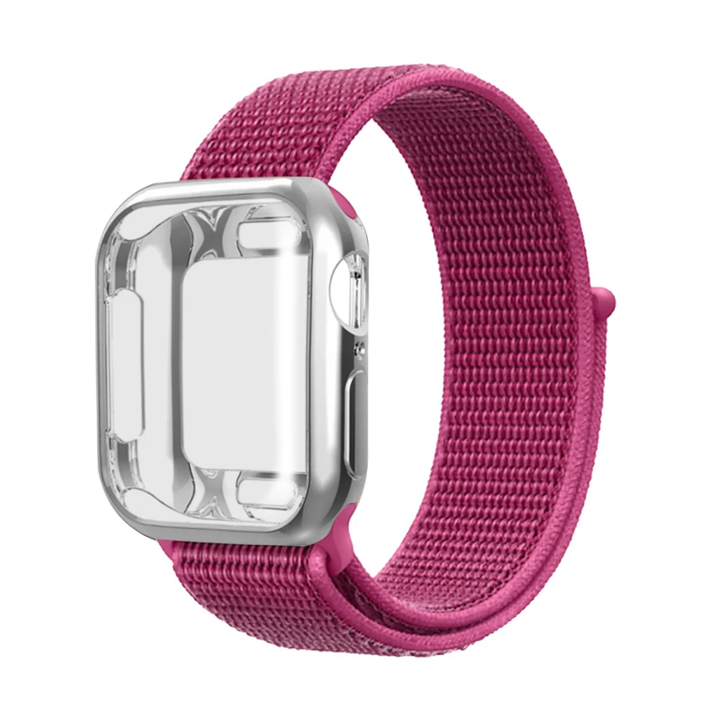 Нейлоновый ремешок+ чехол для Apple watch series 5/4/3/2/1, 42 мм, 38 мм, версия в едином положении во время занятий легкой атлетикой, ремешок для наручных часов iwatch, 40 мм 44 спортивный браслет - Цвет ремешка: Dragon fruit