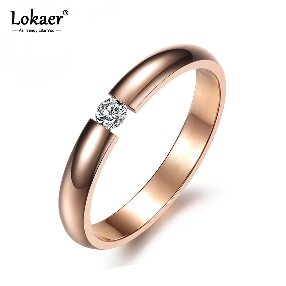 Lokaer кольцо с одним кристаллом для женщин розовое золото/белый/черный цвет нержавеющая сталь Свадебные обручальные ювелирные Кольца Подарочные R19101
