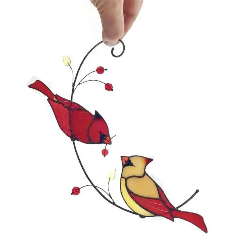 

1pcs Cardinals Birds Stained Glass Ornament Wall Decor Hanging Layout Home Decor Wedding Room Decoration Window Stickers