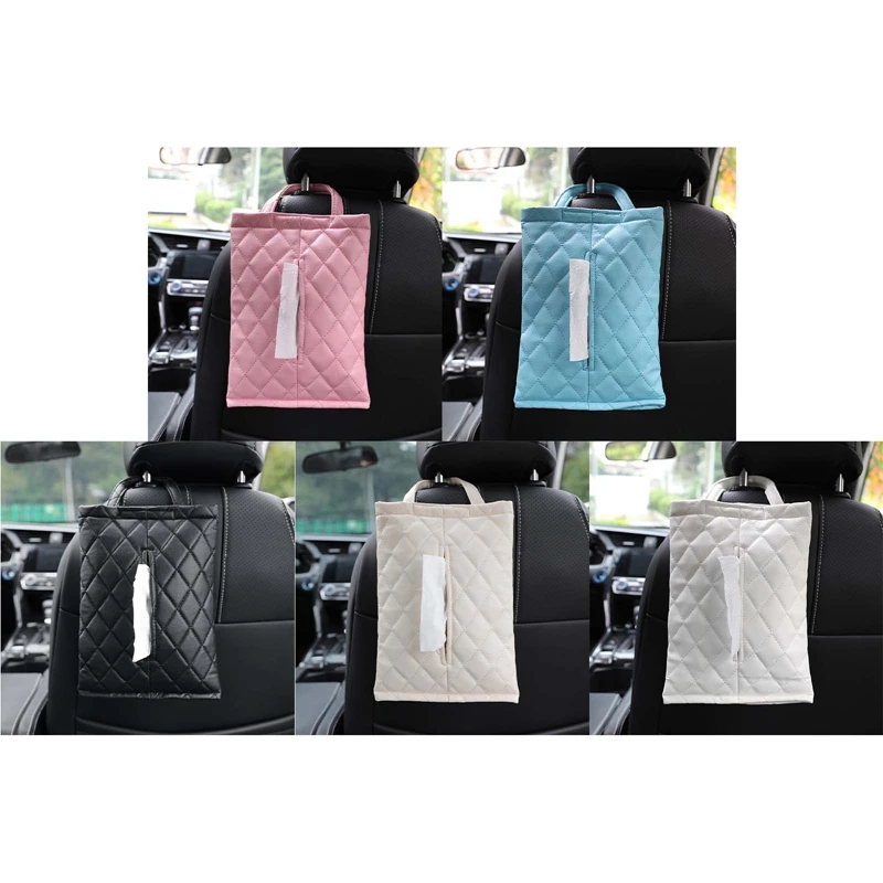 

Car Tissue Box Hanging PU Leather DIY Chair-Back Hanging Holder Paper Napkin Tissue Box For Home Car Interior Supplies