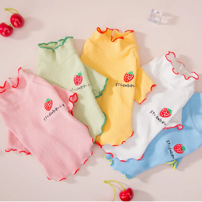 

Dog clothes for small dogs cats t-stirt in spring summer Pet breathable puppy strawberry T-shirt solid cat dog bottom clothing