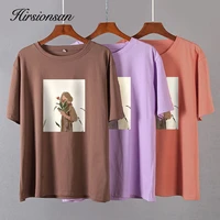 hirsionsan harajuku graphic printed cotton t shirts women korean soft loose tees aesthetic chic painting basic female tops 2021