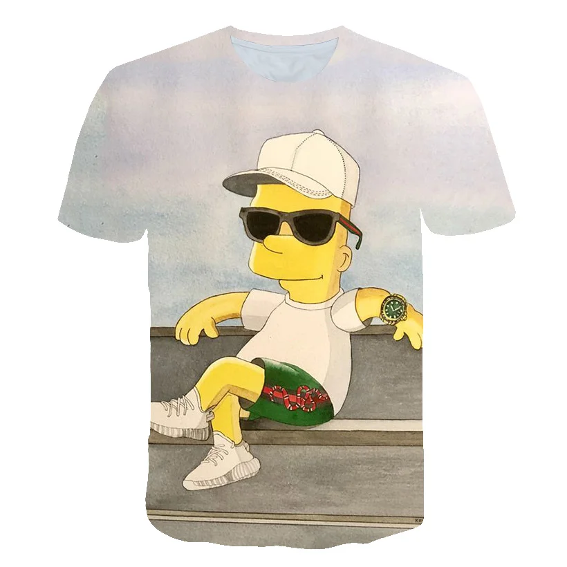 Explosion men short sleeve T-shirt sunglasses 3D printing Simpson background shirt and women couples | Мужская одежда