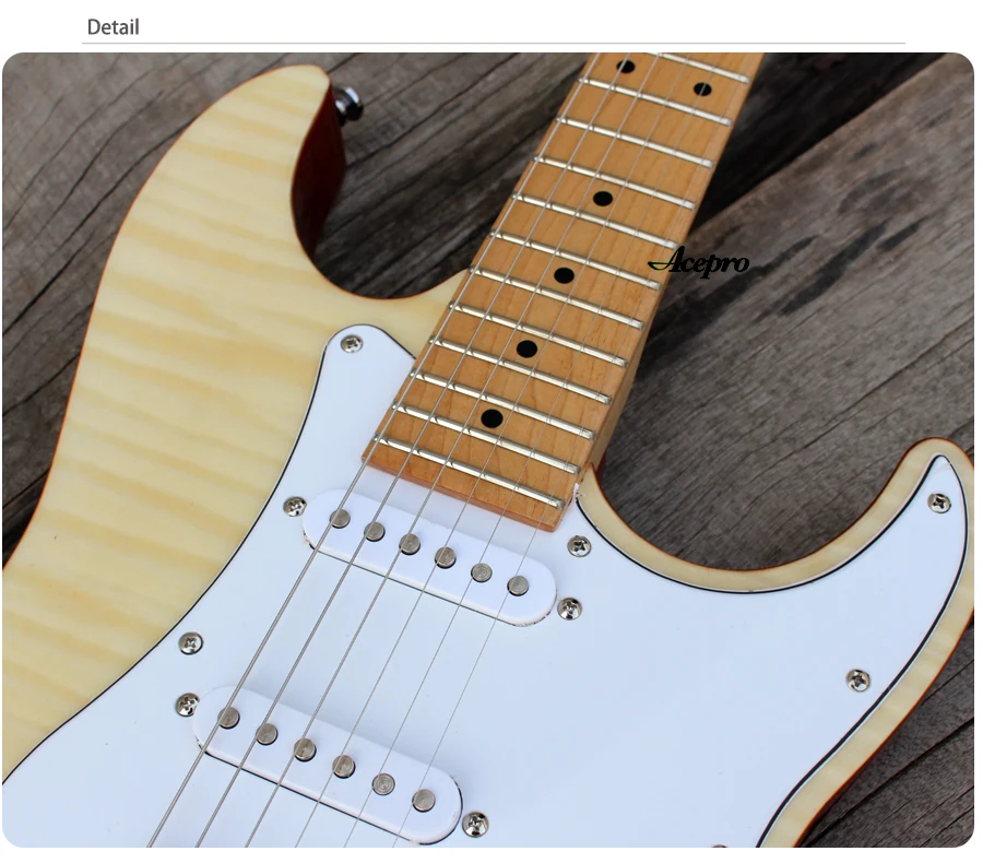 In Stock Acepro Electric Guitar, High quality Natural Flame Maple top Guitar, Wilkinson Tremolo Bridge, 2 Piece Mahogany Body