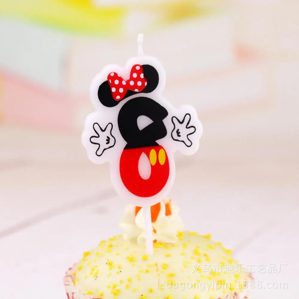 Minnie 8 1 шт. свечи в виде Микки Мауса, юбилейный торт, цифры, От 0 до 9 лет, с днем рождения, Мультяшные свечи, плавающие свечи, вечерние украшения - Цвет: Minnie 8