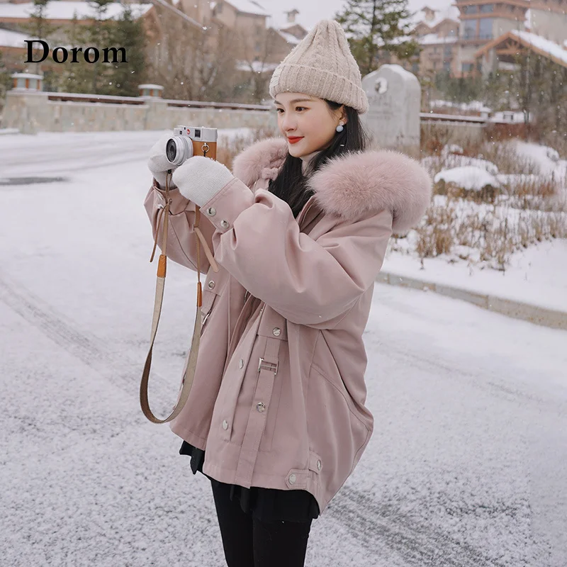 

winter jacket women korean style casual hooded down cotton jacket oversized parka coat thick warm large fur collar loose jacket