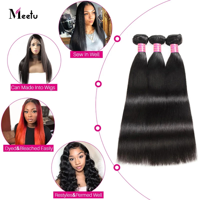 Meetu бразильские прямые пучки волос человеческие волосы для наращивания 4 пупряди