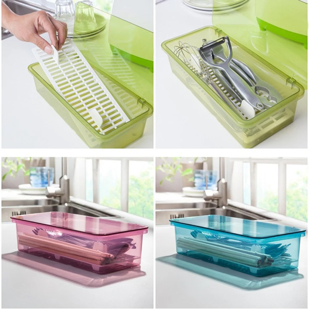 

Multifunction Plastic Drain Rack Chopsticks Knife Fork Spoon Drain Case Flatware Holder Cutlery Organizer Kitchen Storage Box