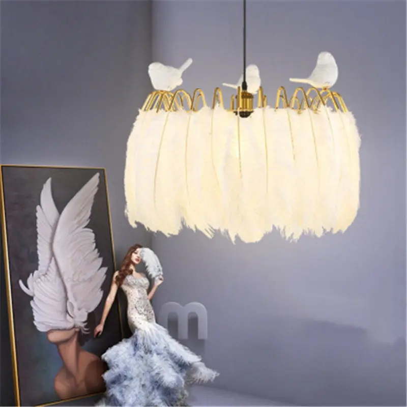 

Feather Bedroom Pendant Lamp Creative Bird Feather Girl's Room Restaurant Model Room Hanging Lamp Fixtures Free Shipping Metal