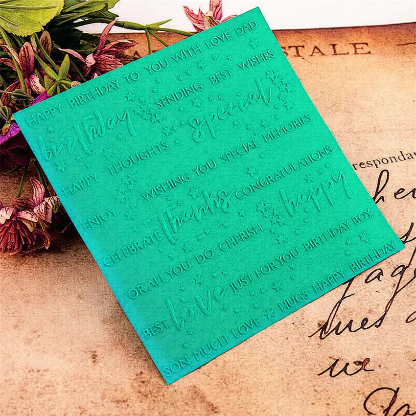 

15x15 Happy birthday Embossing folders Plastic bump Scrapbooking DIY Template Fondant indentation Cake Photo Album Card Make