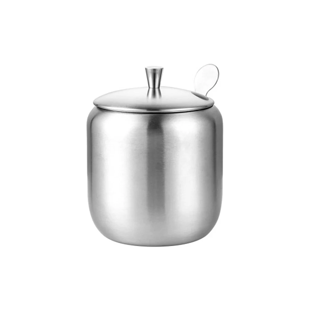 Household Sugar Bowl Coffee Salt Storage Silver Seasoning Jar Small Durable With Lid Spoon Kitchen Stainless Steel Condiment Pot | Дом и сад