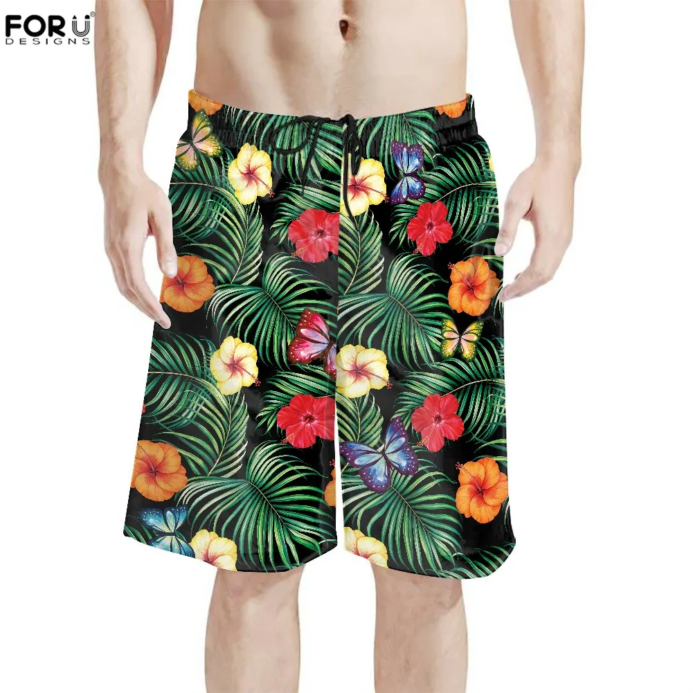 

FORUDESIGNS Men's Casual Tropical Palm Leaf Floral Print Pants Beach Shorts Male Breathable Plus Size Loose Beach Shorts Summer