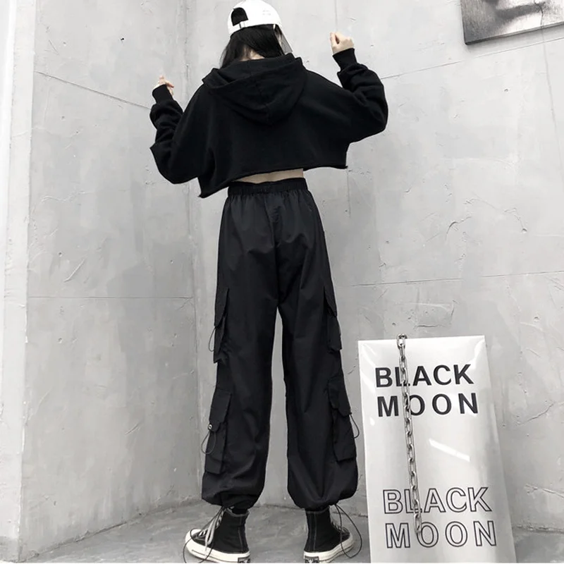 Зимние черные брюки-карго женские плотные бархатные теплые брюки с множеством