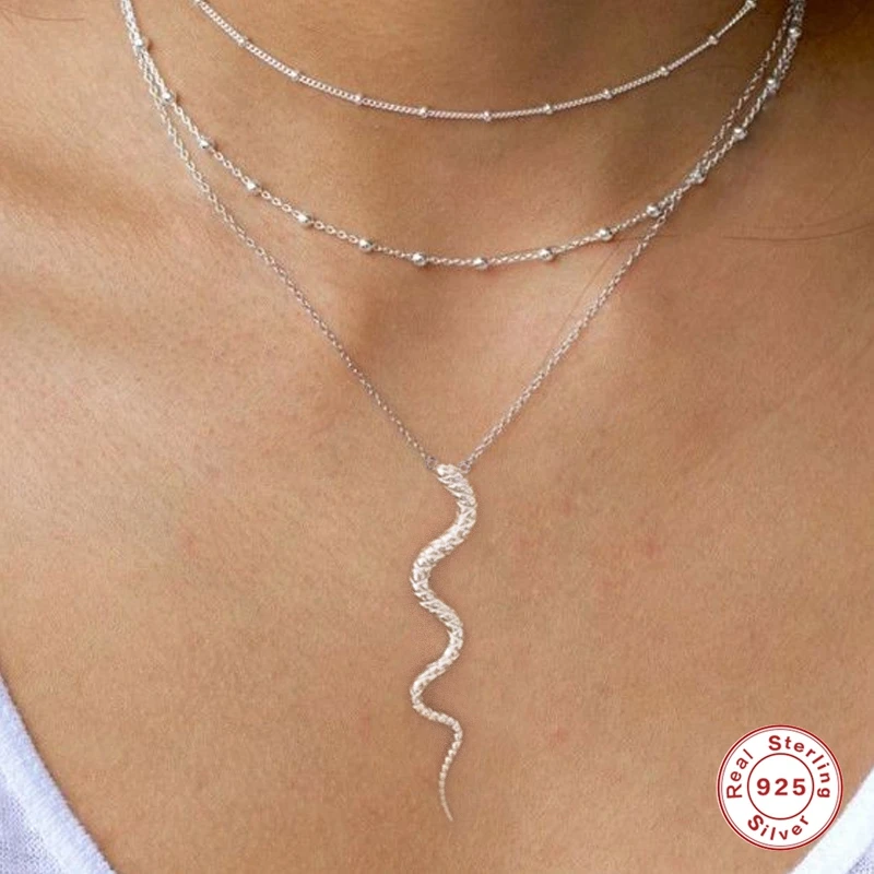 

KOJ 925 Sterling Silver Gold Snake Pendant Necklace Women Luxury Long Chain Animal Special Rock Punk Jewelry European Statement