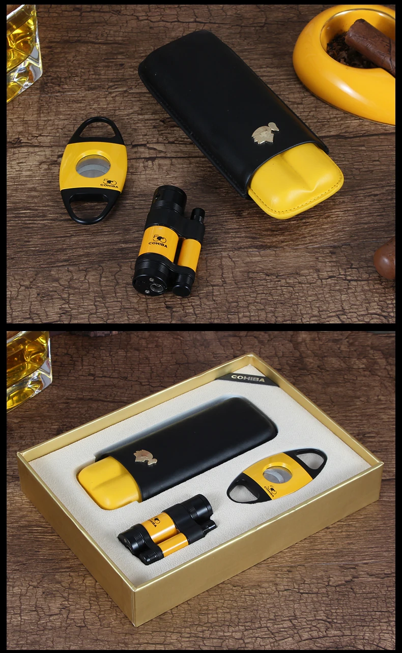 COHIBA из 3х предметов: сигарный набор прикуривателя резак сигары чехол для путешествий 3 фонарь с питанием от прикуривателя с металла по сниженным ценам! Puro резак карман Humiodor