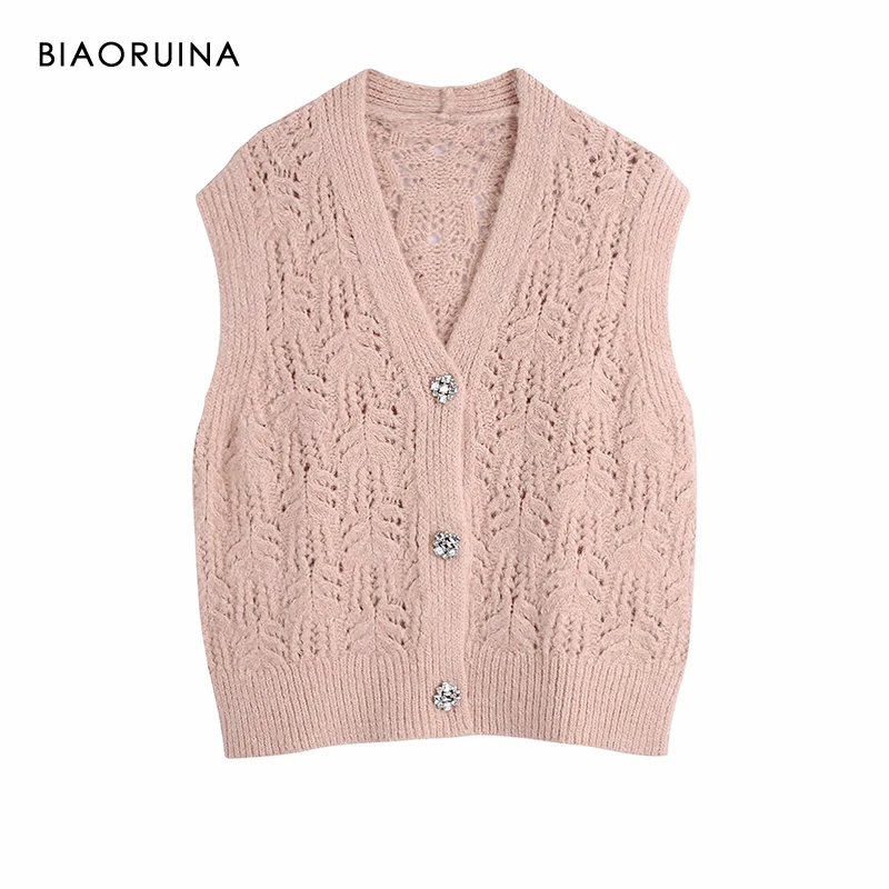 

Кардиган женский однобортный без рукавов, с V-образным вырезом и стразы