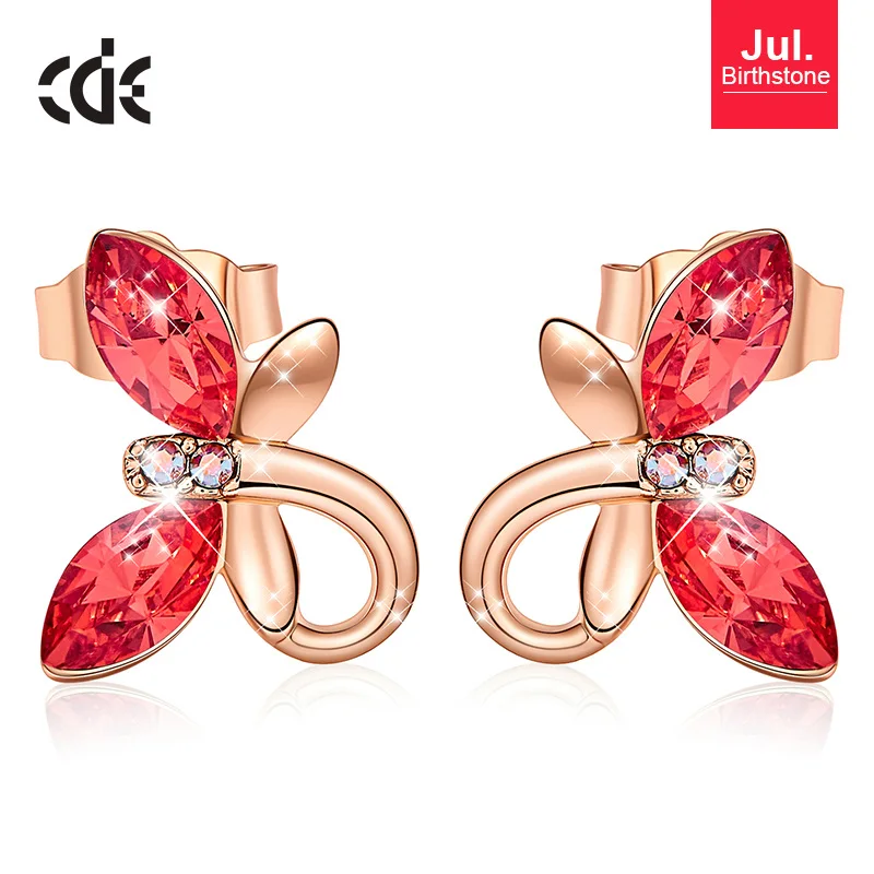 July CDE женские золотые ювелирные серьги, украшенные кристаллами Swarovski, милые серьги-бабочки из розового золота 18 К, модное ювелирное изделие - Цвет камня: July