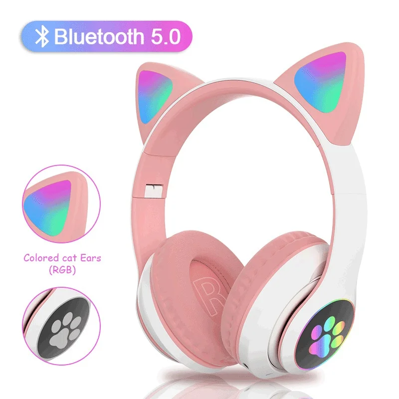 

Bluetooth Wireless Headphone Flash Light Cute Cat Ears Earphone With Mic Can Control LED Kid Girl Stereo Music Helmet Phone Head