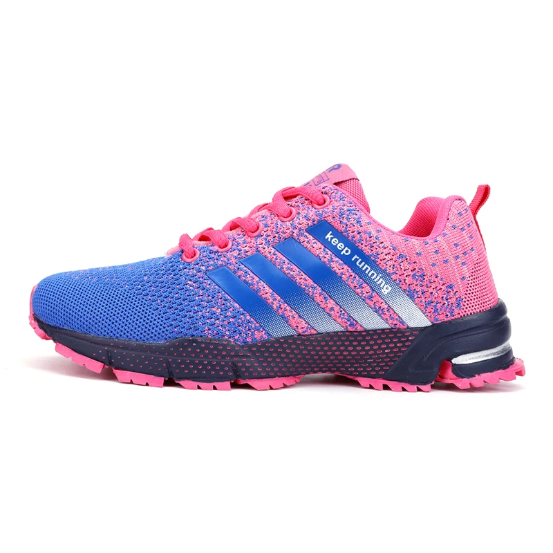 pink Женская обувь для бега, дышащие женские кроссовки Flyknit, мужские брендовые Нескользящие повседневные спортивные кроссовки, полосатая обувь для влюбленных, Размеры 35-46 - Цвет: pink