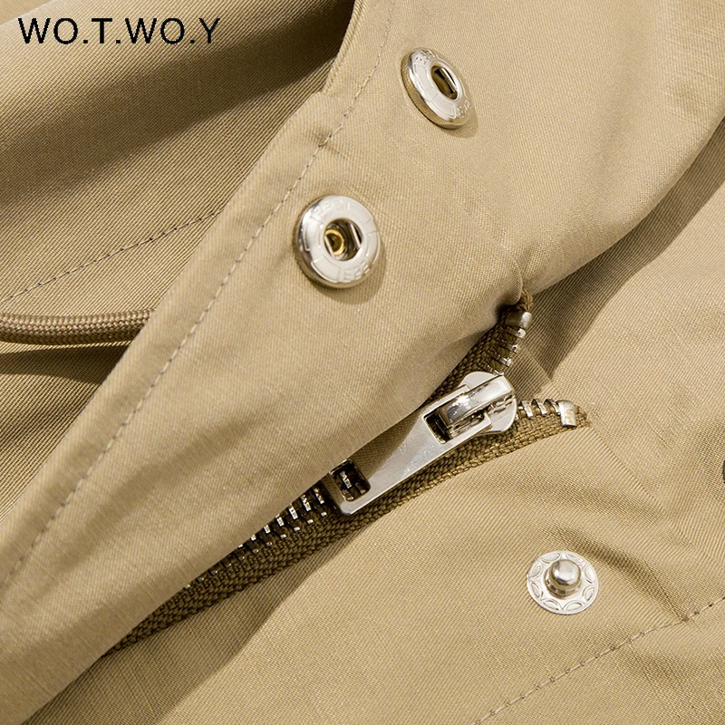 

WOTWOY Autumn Winter Oversized Hooded Jackets Women Single-Breasted Casual Loose Short Trench Coat Female Outerwear Pockets 2021
