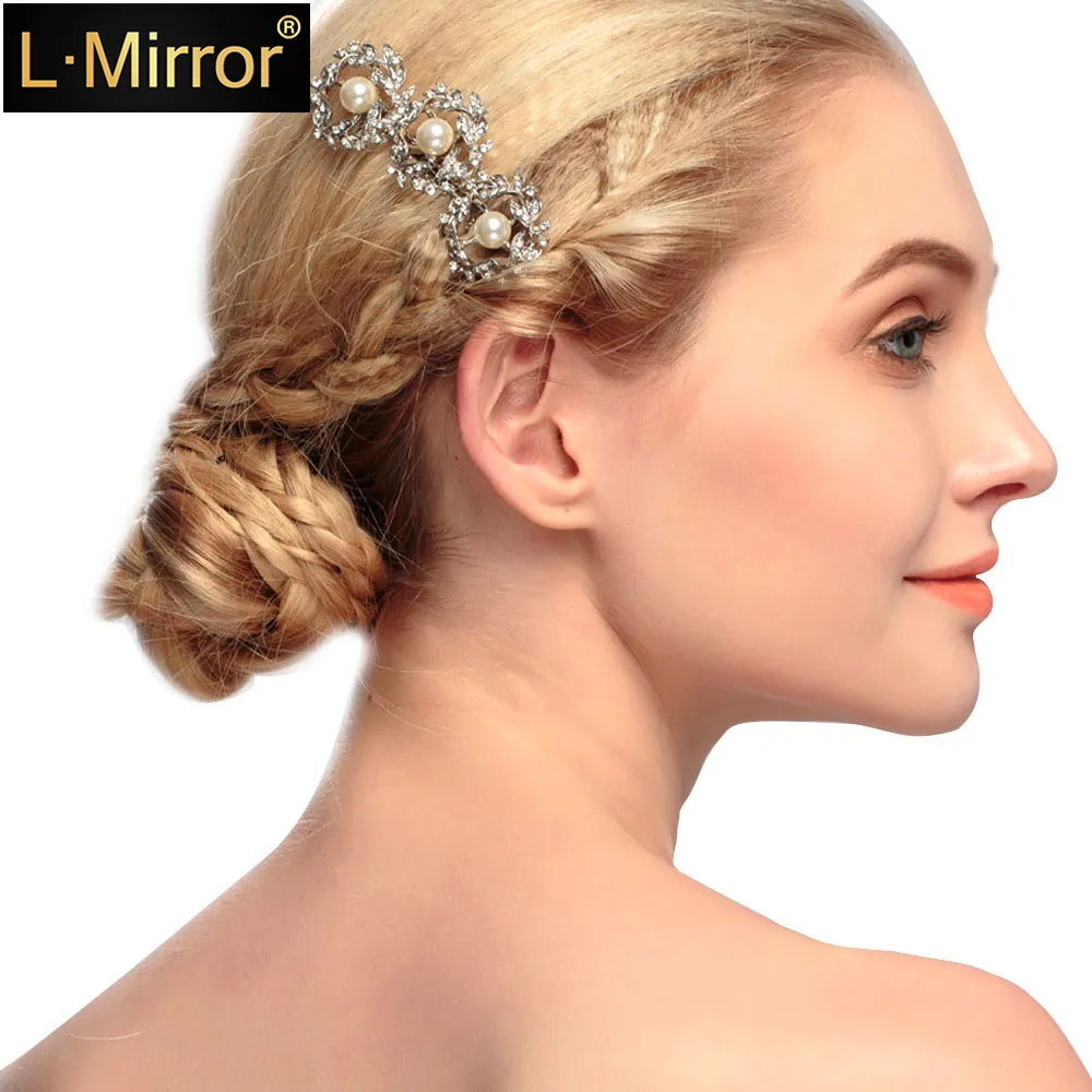 

L.Mirror 1Pcs Wedding Hair Comb Rhinestones Crystals Pearls Bridal Clips Combs for Brides and Bridesmaids