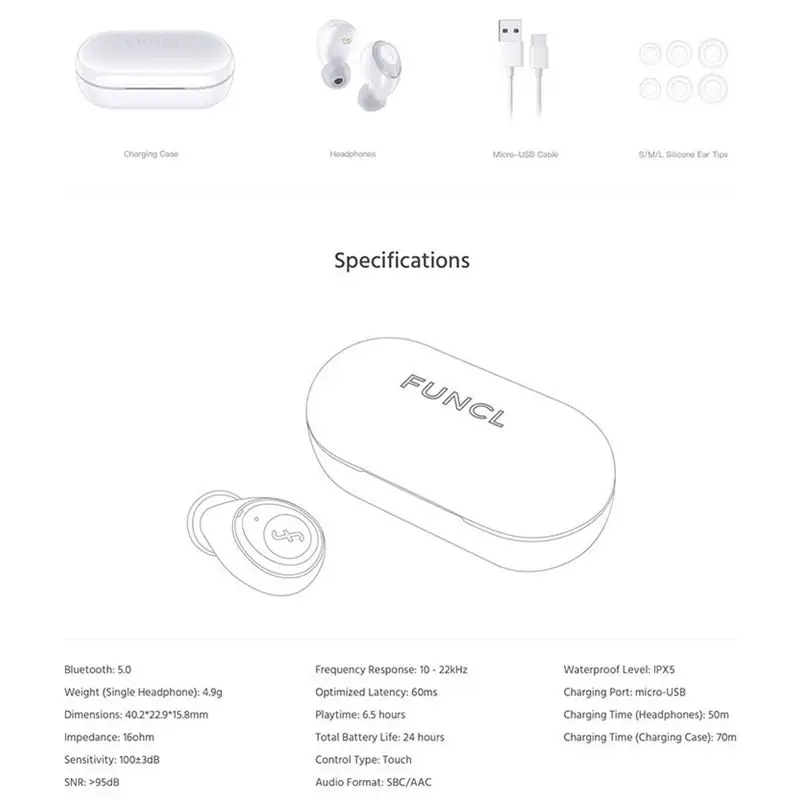 FUNCL W1 Youth bluetooth 5,0 наушники TWS Touch HiFi музыка беспроводной стерео водонепроницаемый для Xiaomi для samsung OnePlus