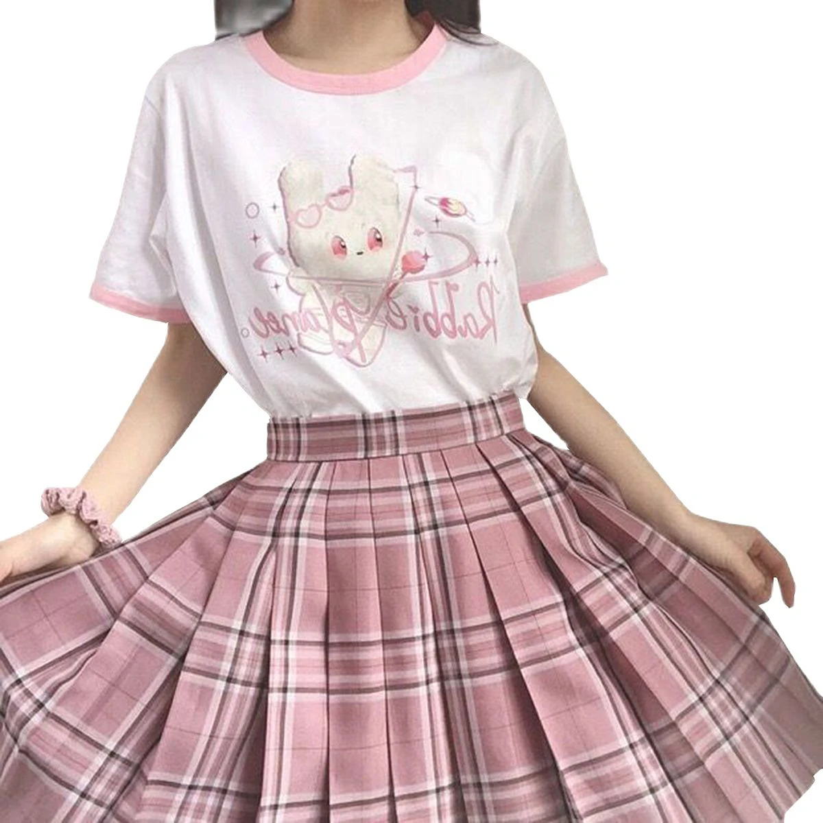 

Y2k Ulzzang Kawaii Rabbit Print Tshirt Harajuku Cute Oversized Short Sleeve Tops Korean Fashion Patchwork Women Clothing 2021