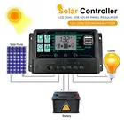Контроллер заряда солнечной батареи 12 В24 В MPPTPWM 2-в-1, интеллектуальный регулятор заряда солнечной панели с двойным USB-портом и ЖК-дисплеем
