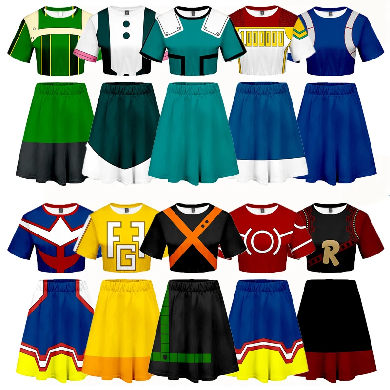 

Boku No Hero Academia Shirt My Hero Academy Cosplay Costume Bnha Skirt Set Women Top Skirt OCHACO URARAKA Todoroki Shoto