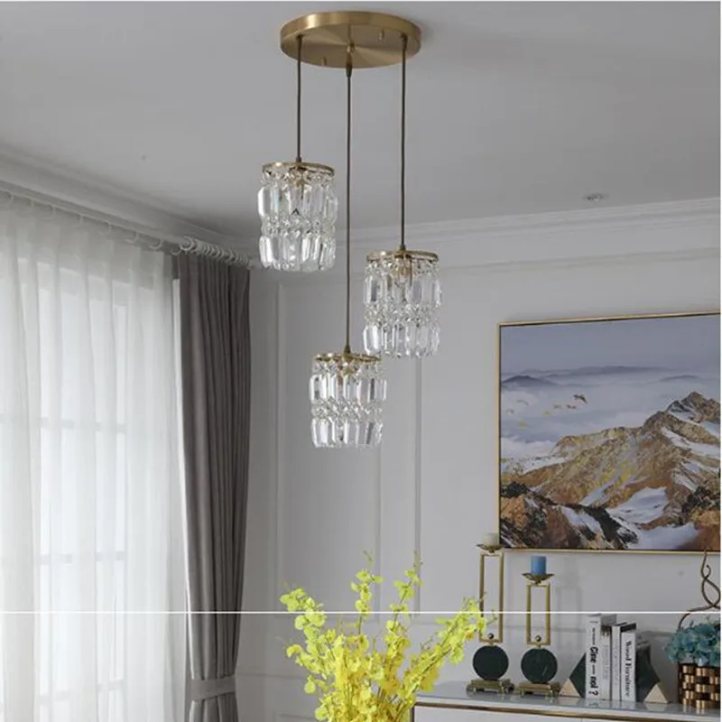 

American Style Bedroom Bedside Copper Crystal Chandelier Creative Parlor Restaurant Bar Aisle Lamp Fixtures LED Bulbs Modern E14