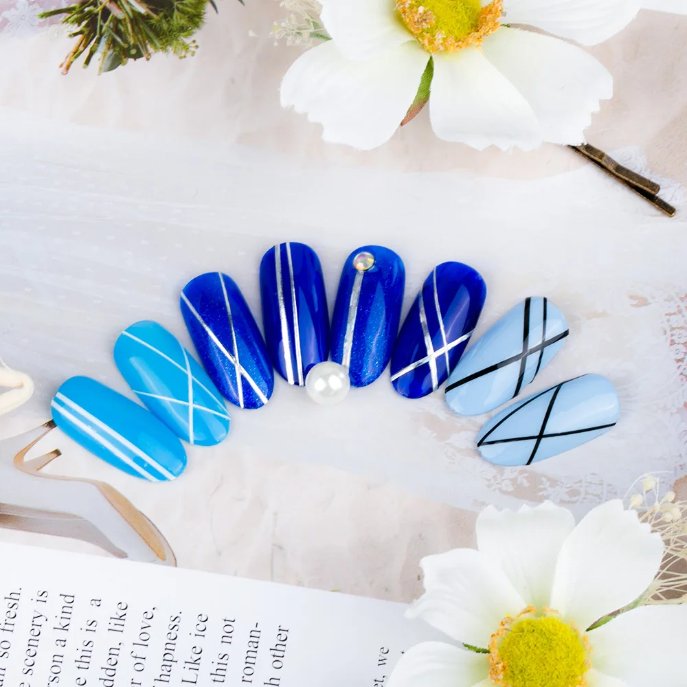 Прямые полосы линии 3D наклейки для ногтей самоклеющиеся золотые серебряные