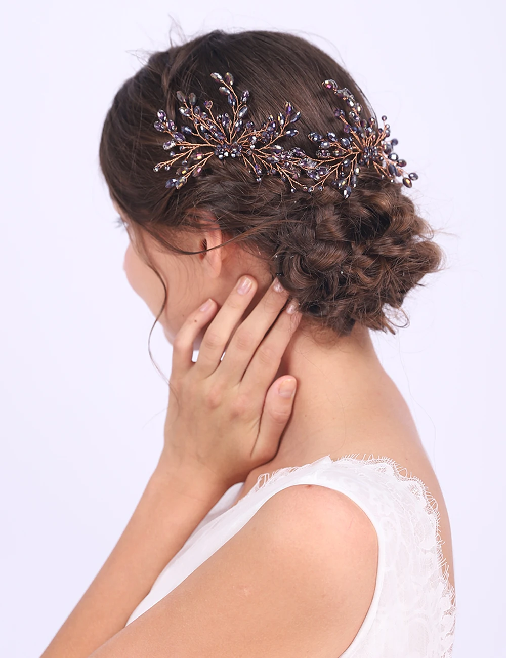 Блестящая заколка для волос с фиолетовыми кристаллами свадебный аксессуар