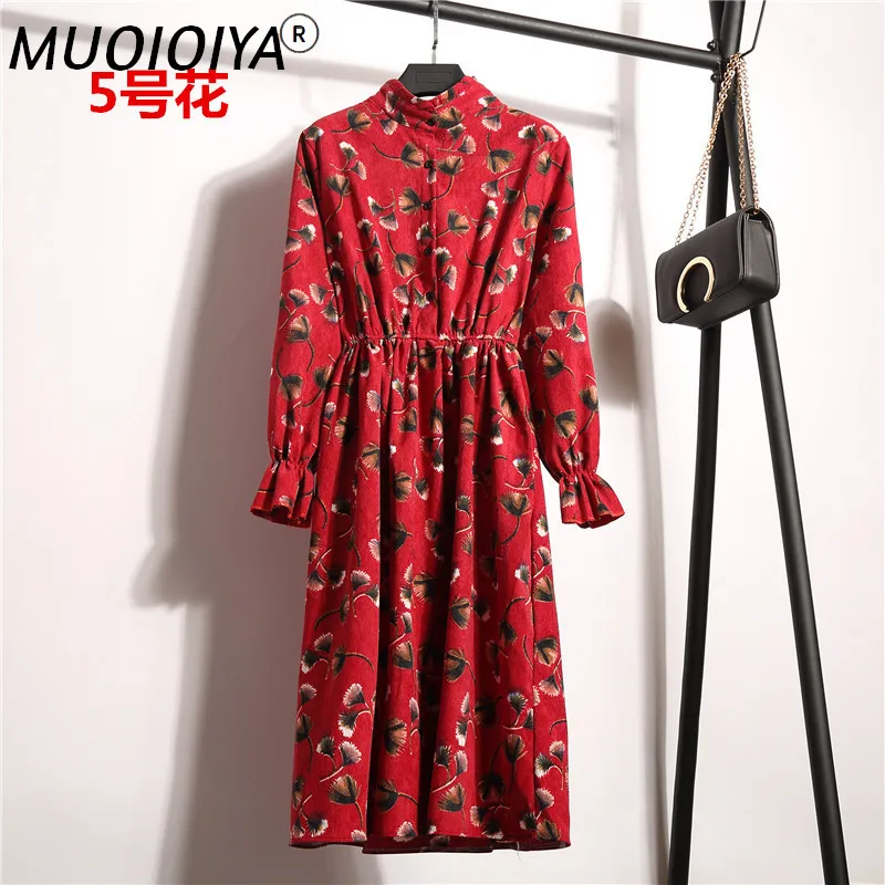 

Женское винтажное вельветовое платье миди, ТРАПЕЦИЕВИДНОЕ ПЛАТЬЕ С Длинным Рукавом и цветочным принтом, с высокой эластичной талией, LWL1689, ...