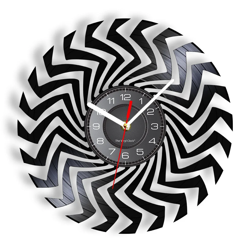 Abstract Geometric Radiating Irregular Shape Wall Clock Hypnosis Rotation Circular Element Retro Vinyl Record Hanging Decor