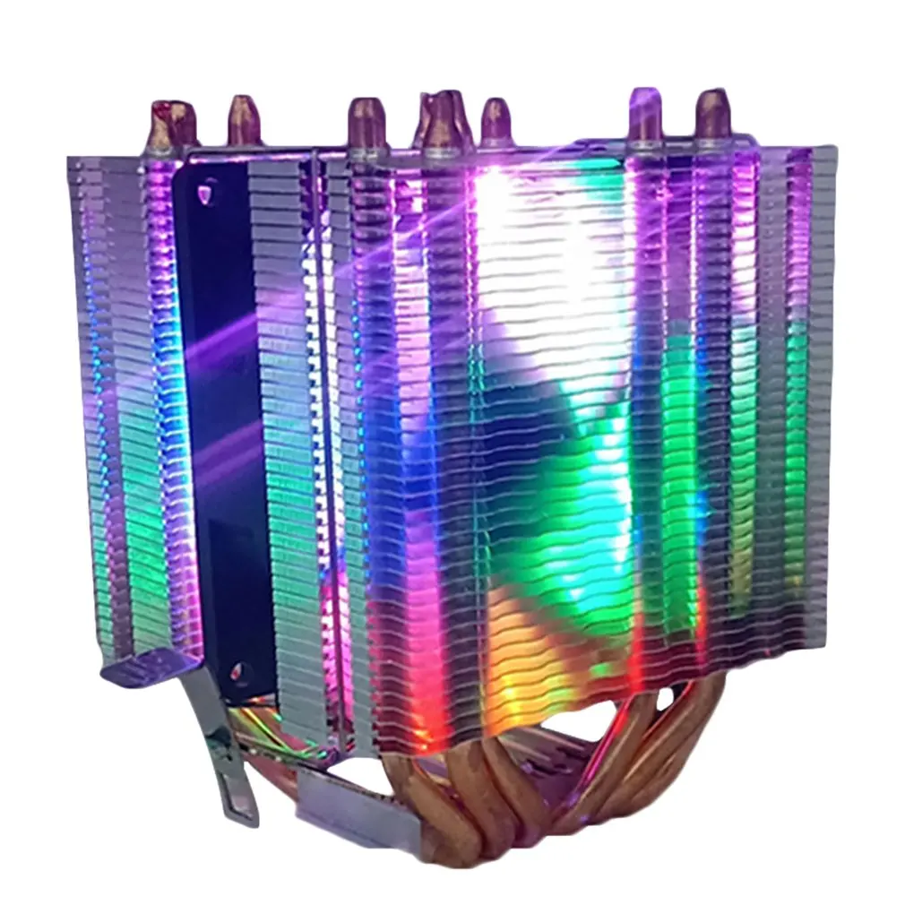multicolor 6 тепловых труб процессор радиатор AVC Чистая медь 4 линии AMD 1155 1156 компьютер процессор кулер контроль температуры один двойной ветер - Цвет лезвия: multicolor
