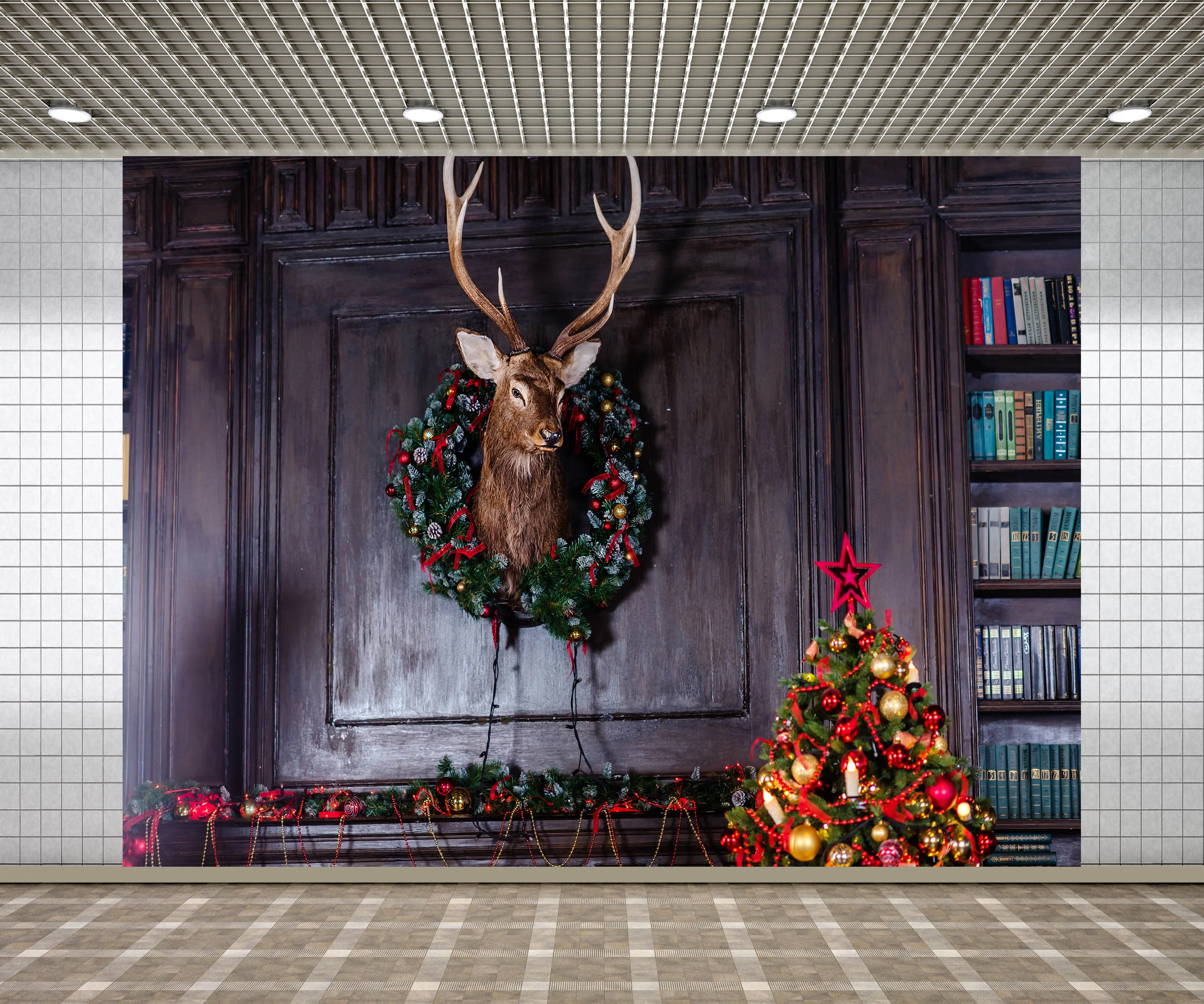 

Lyavshi Рождественские фото фоны Ретро комната голова оленя книжный шкаф фотография Фон Фотостудия фотобудка