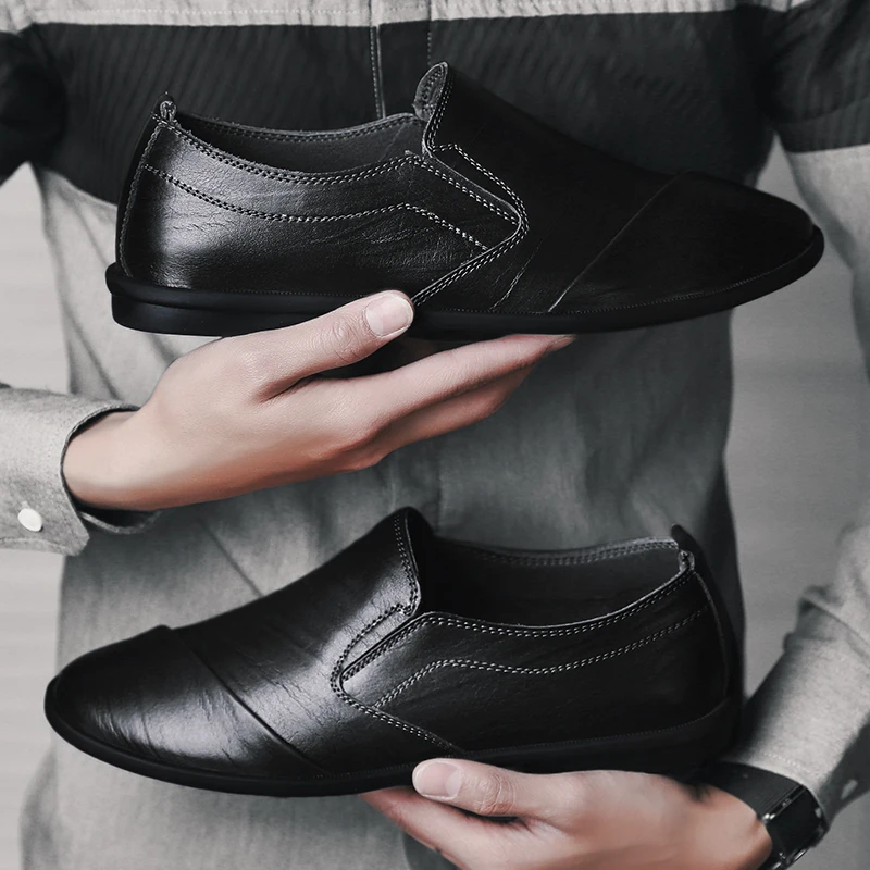 Летняя обувь для вождения Мужские дышащие лоферы на плоской подошве без шнуровки