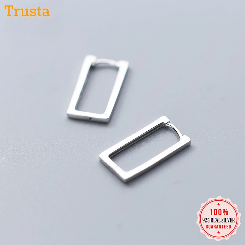 Trusta 925 пробы серебряные серьги прямоугольник Кафф серьги-клипсы для Для мужчин/Для женщин Одежда для девочек-подростков, подарок, ювелирное изделие DS1306