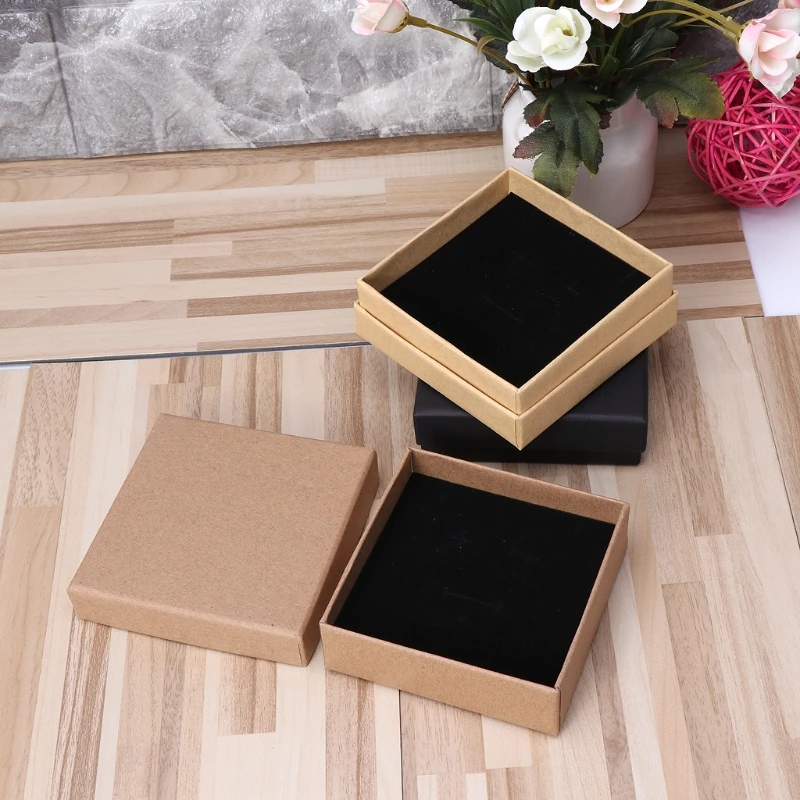 Подарочная коробка для украшений из крафт-бумаги съемная хлопковая подкладка