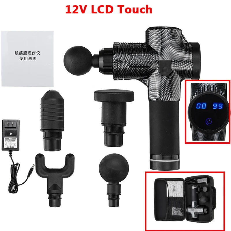12V LCD Touch Мышечный массажный пистолет Deep 3/20 Gears 12 V/24 V Botton/светодиодный массажный пистолет тканевая Массажная Терапия пистолет для тела мышечные расслабляющие боли - Цвет: 12V LCD Touch