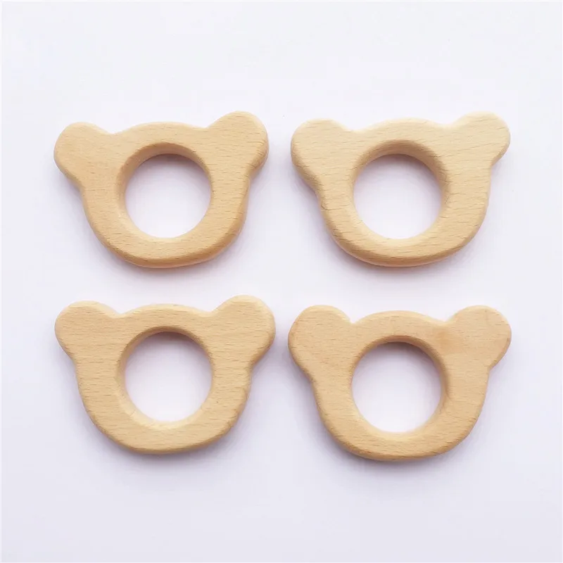 Mordedor de oso de madera para beb&eacute;, mordedor org&aacute;nico ecol&oacute;gico sin terminar, sonajero de dentici&oacute;n, juguete de animales de madera, 10 piezas-0