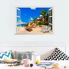 3d Наклейка на стену с морским пляжем, окном, для спальни, украшение для дома, пейзаж сделай сам, Настенная роспись, искусство, пейзаж, ПВХ наклейки