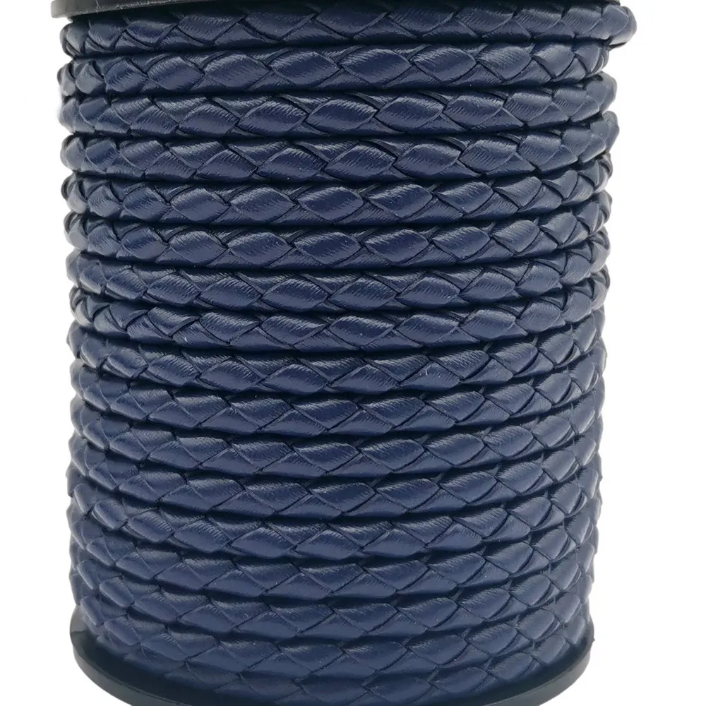 

5 Yards 3mm Navy Blue Bolos Tie 3.0mm Braided Strap Woven Fold Leather Cords for Jewelry Making Top Quality