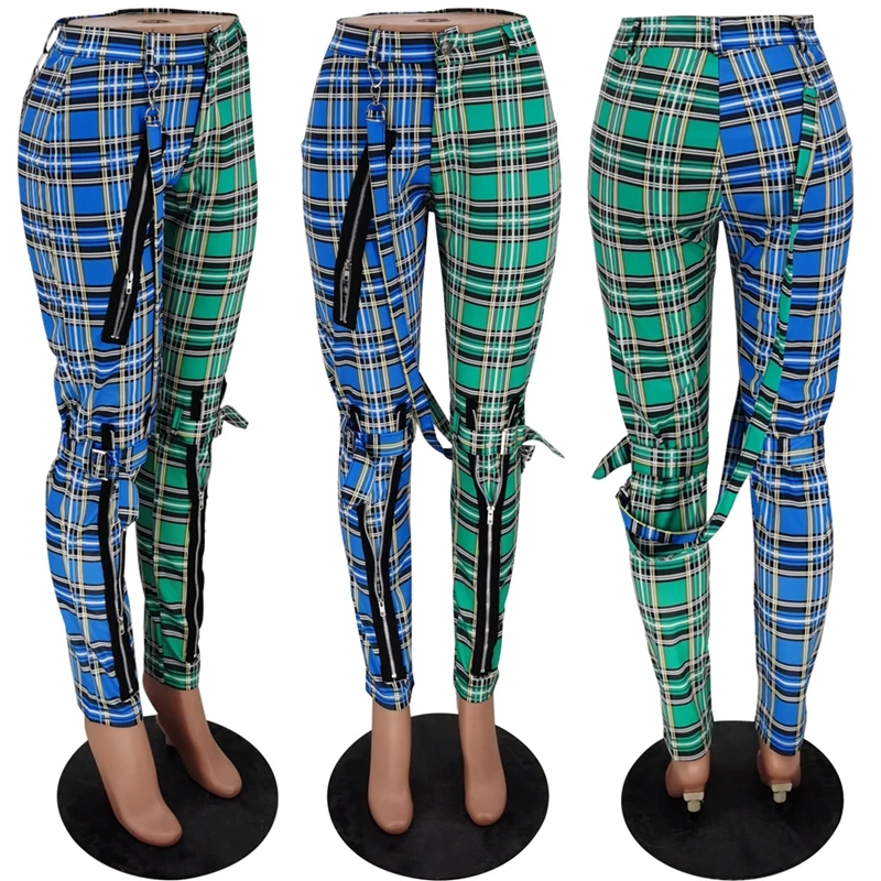 

2022 Casual Plaid Pants Women Girl Zip Sweatpants Fall Winter Clothing Streetwear High Waist Sporty Trousers Patchwork Joggers