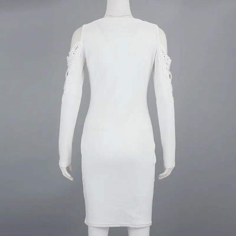 Sexy Women Ladies Bodycon Long Sleeve Mini Dress Solid White Hollow Party Casual Jumper Short | Женская одежда