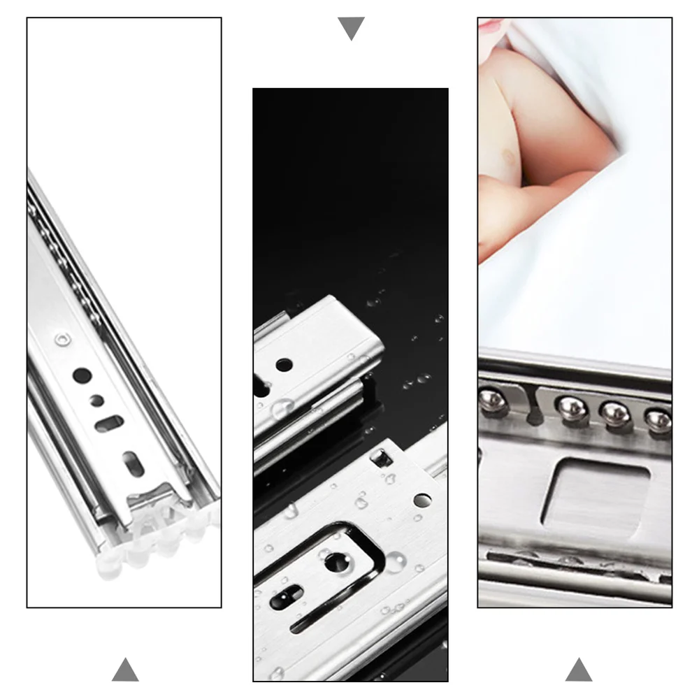 

2pcs Stainless Steel Drawer Slides Close Drawer Track Rail Sliding Three-Section