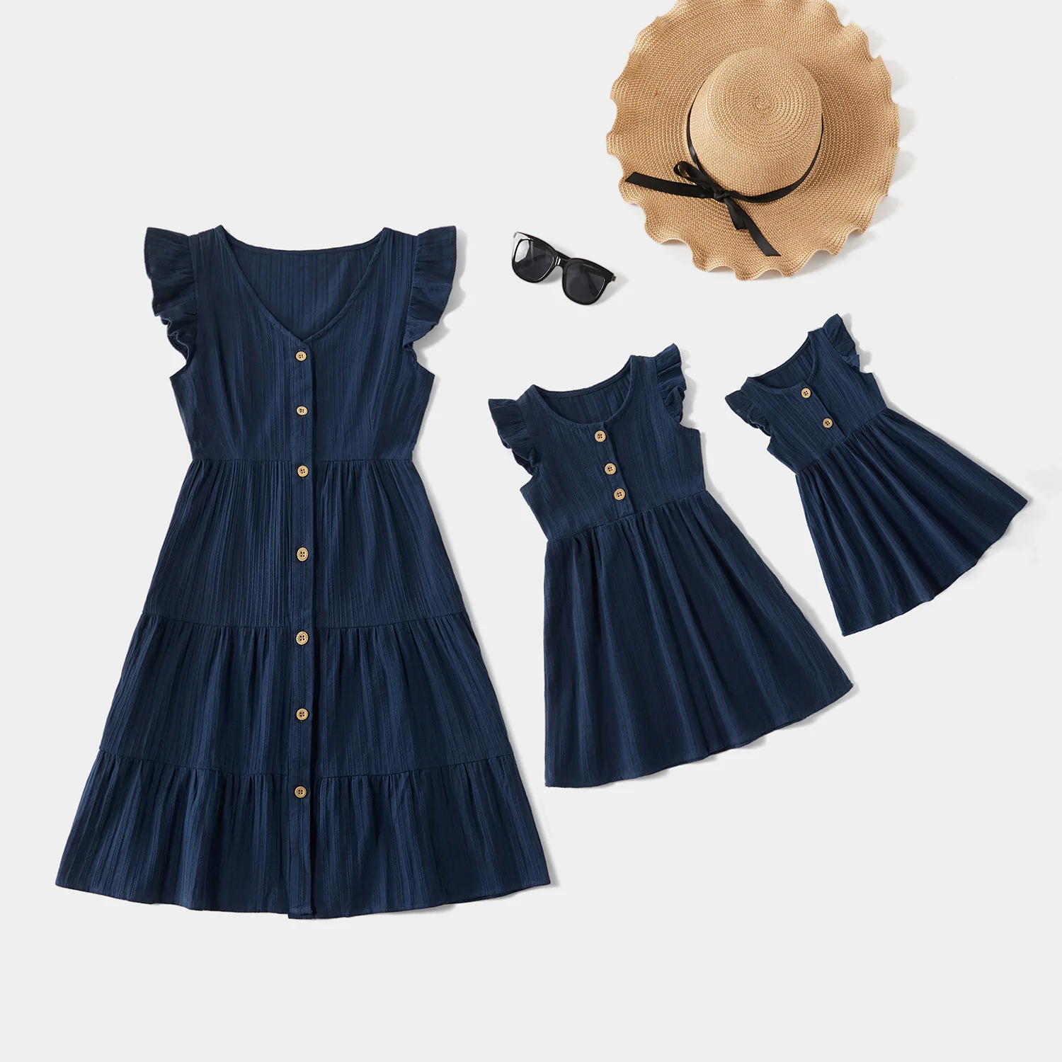 

PatPat 2021 New Arrival Summer Elegant Front-button Ruffle-sleeve Matching Tank Dresses for Woman Dress Clothes
