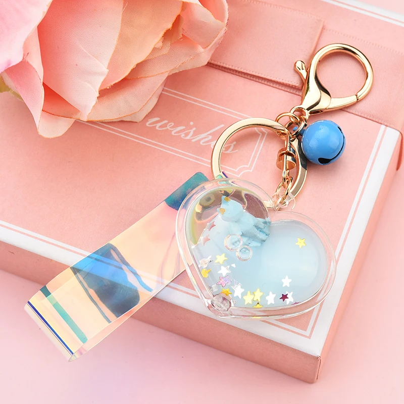 Подвижными блестками брелки для ключей Лазерная акриловые волшебные Любовь