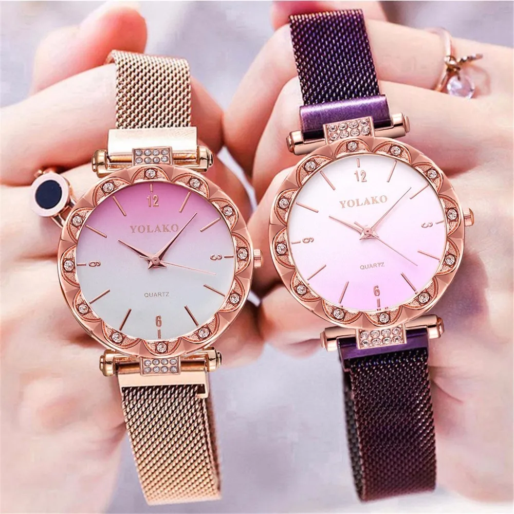 Hot Brand Women Magnet Buckle Gradient Color Watch Luxury Ladies Stainless Steel Quartz Clock Relogio Feminino Dropshipping | Наручные
